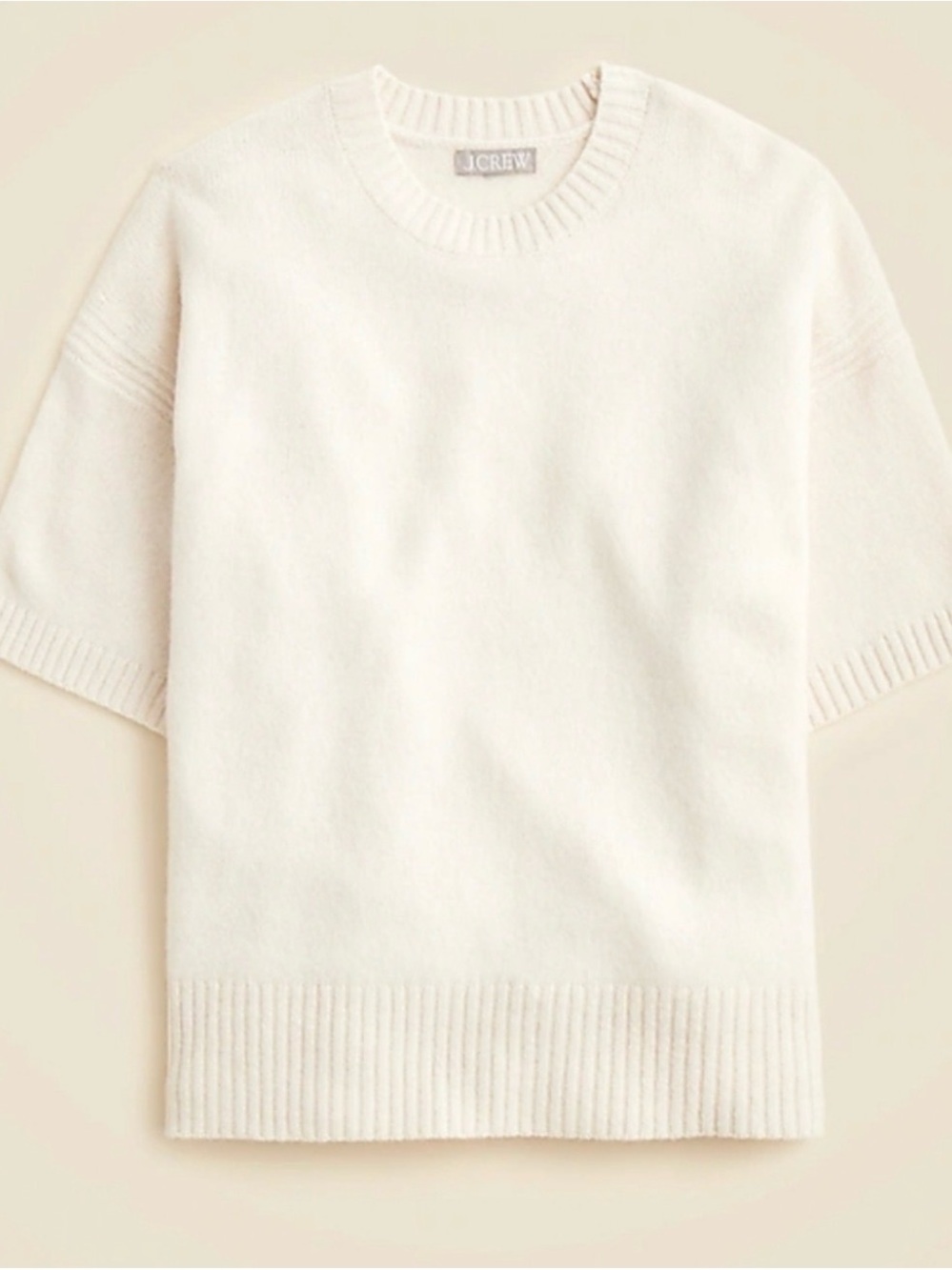 J. Crew Cream Short-Sleeve Crewneck Lambswool Sweater